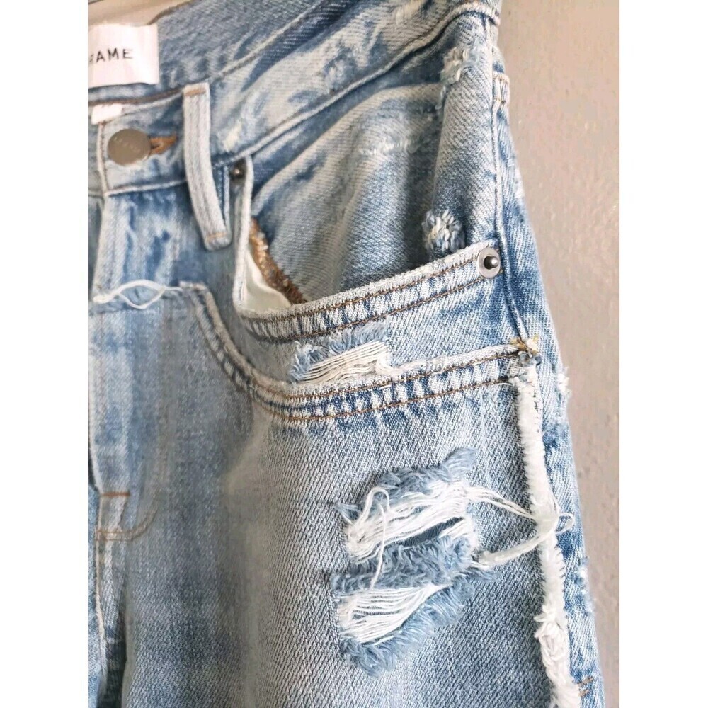 Frame Side Fringe Jeans Blue Light Wash Distressed Button Fly Size 25 - Picture 4 of 10